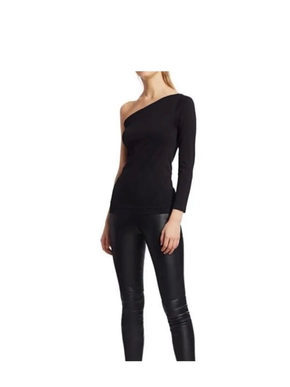 Helmut Lang Black Asymmetric One-Shoulder Long Sleeve Top